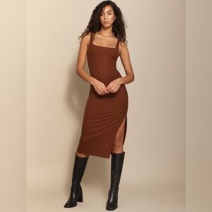 Reformation Brown Ribbed Midi Dress
